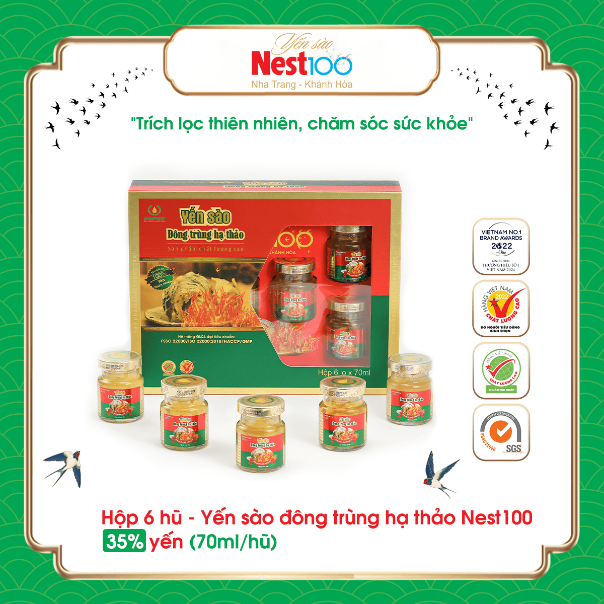 Nước Yến sào Đông trùng hạ thảo Nest100 (Hộp 6 lọ)