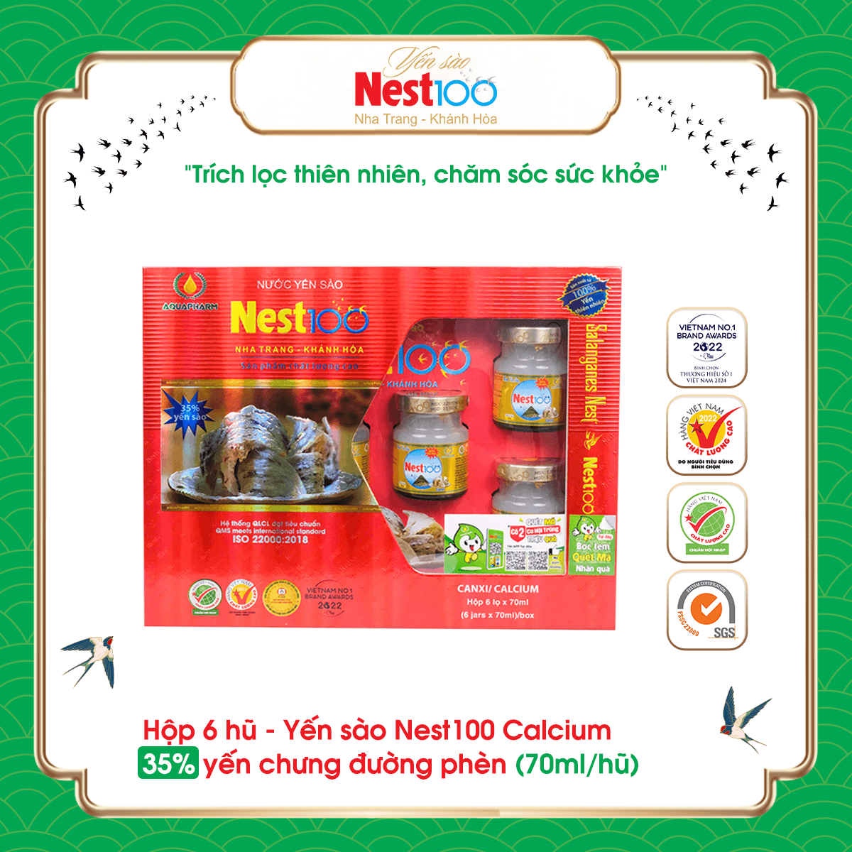 Nước yến sào Nest100 – bổ sung canxi giúp xương chắc khỏe (6 lọ)
