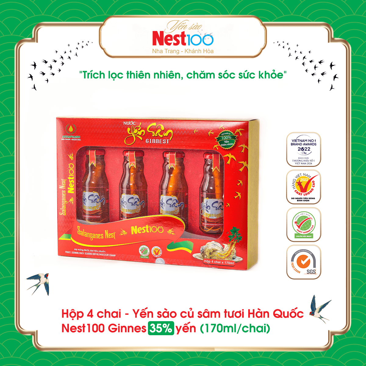 Nước yến sâm cao cấp Ginnest Hộp 4 chai 170ml