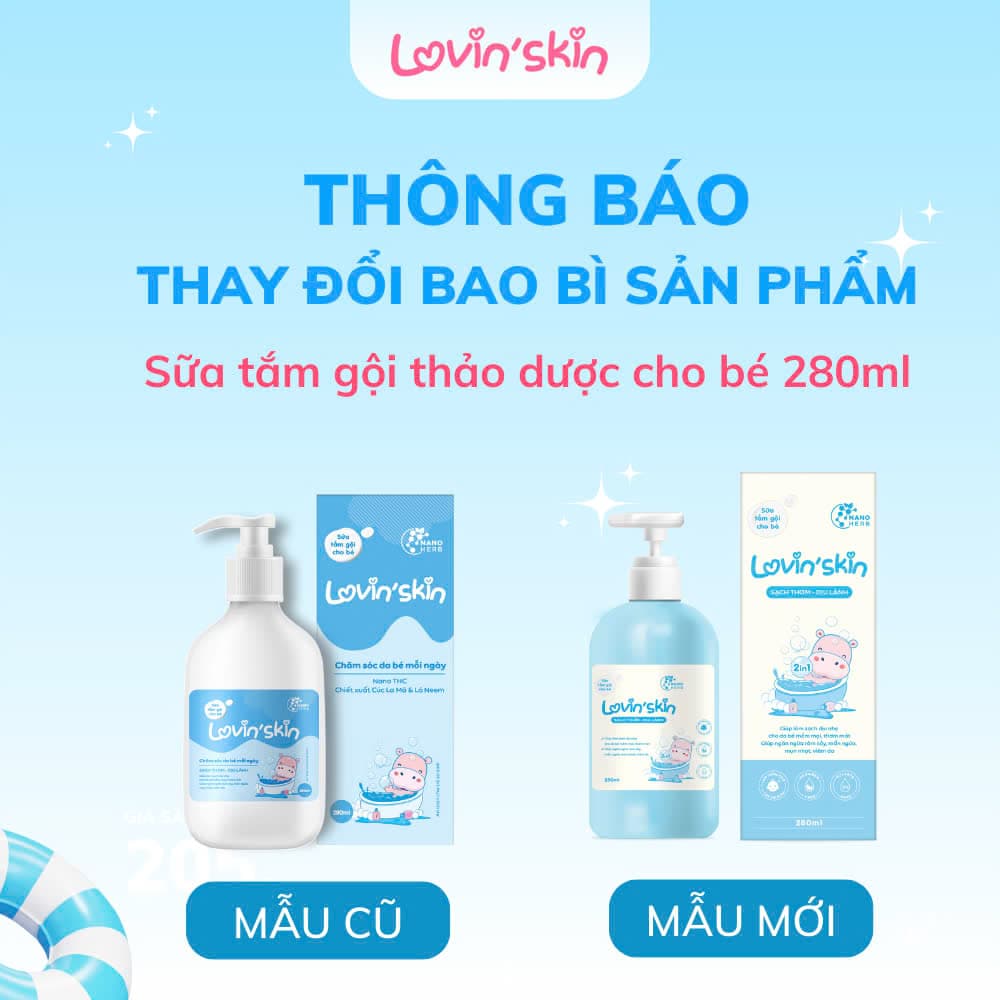 Sữa tắm gội dịu nhẹ cho bé Lovin'Skin 280ml - Làm sạch, giảm và ngăn ngừa rôm sảy, hăm da