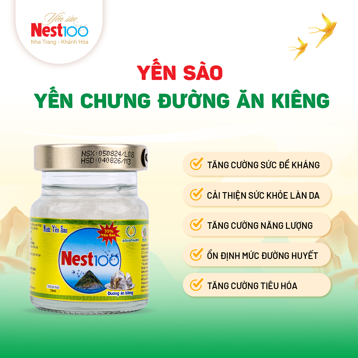 Công dụng – Yến sào Nest100 35% yến chưng đường ăn kiêng (70ml-hũ)(1)