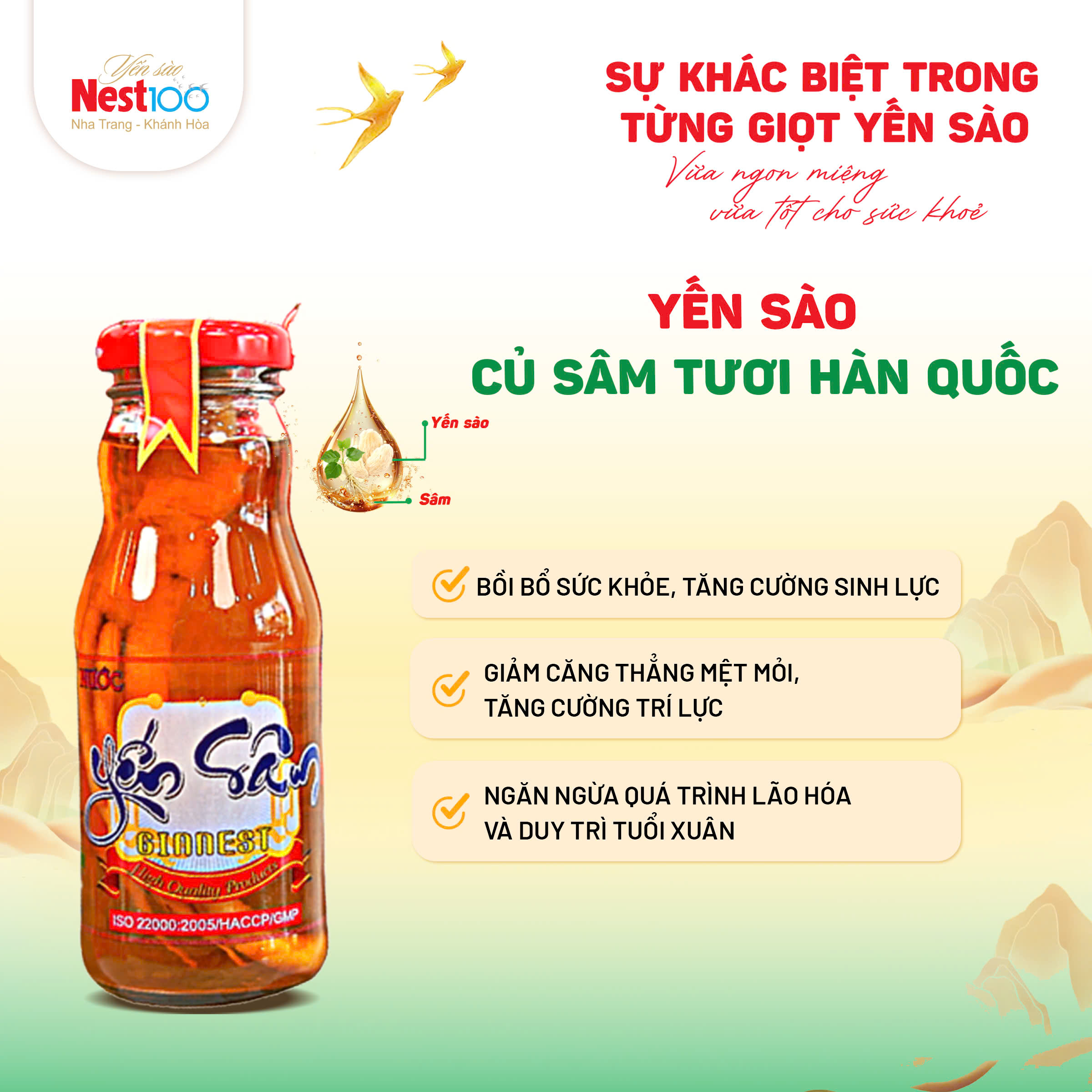 Hộp 4 chai – Yến sào củ sâm tươi Hàn Quốc Nest100 Ginnest 35% yến_2