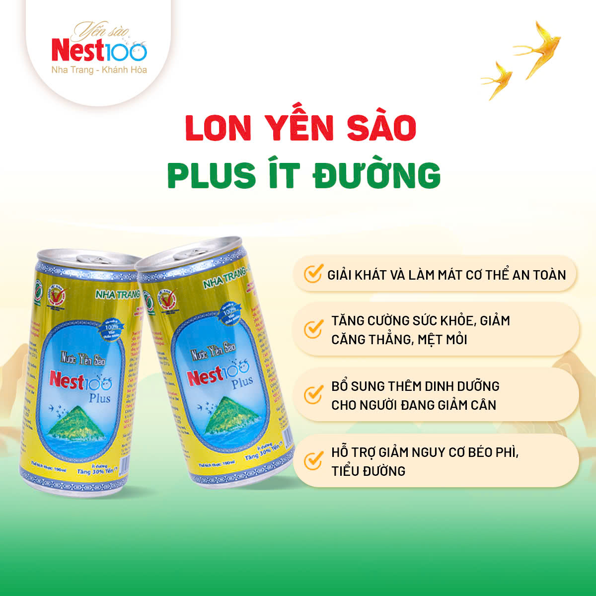 Hộp 5 lon nước yến Nest100 Plus ít đường (190ml-lon) _2