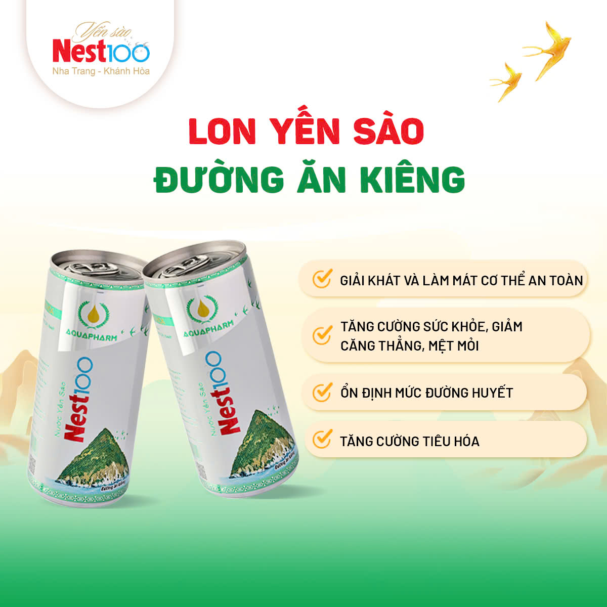 Hộp 5 lon nước yến Nest100 đường ăn kiêng (190ml-lon)(2)